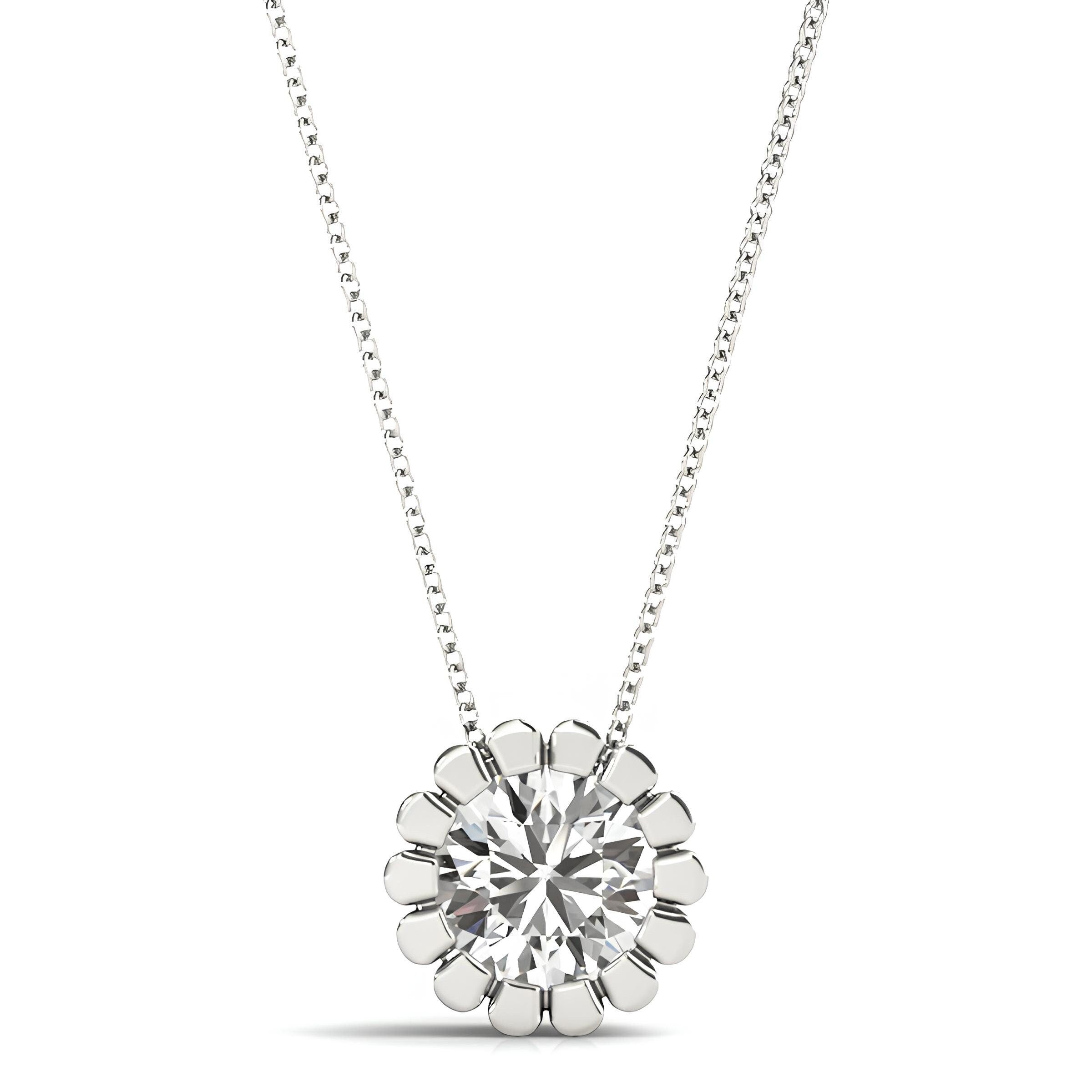 0.50 to 2.00 Ctw Lab Grown Round Diamond Gold Flower Pendant Necklace